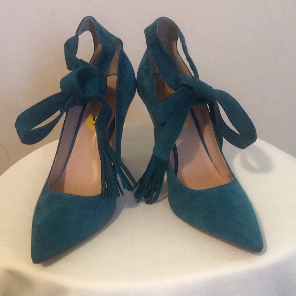 Sea green suede shoes